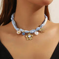 Ribbon Flower Charm Necklace by Trendsi