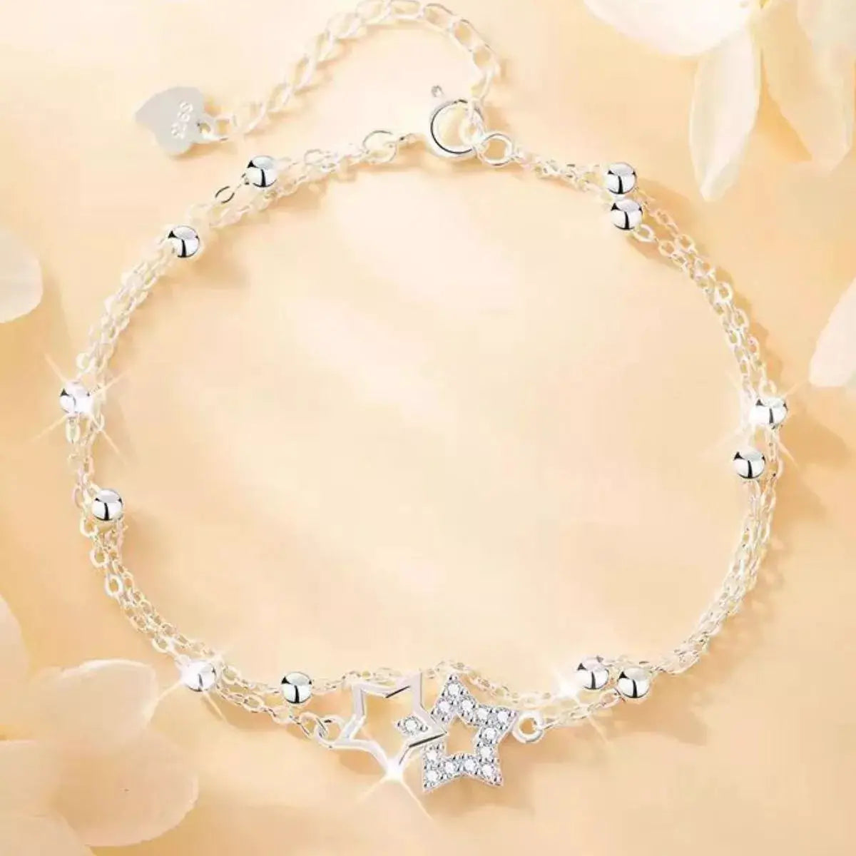 925 Sterling Silver Zircon Star Chain Bracelet by Trendsi