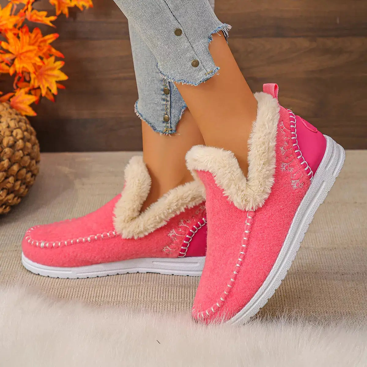 Round Toe Fleece-Lined Ankle Boots by Trendsi