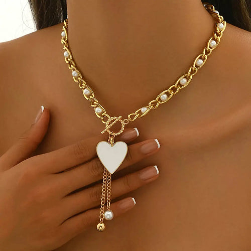 18K Gold-Plated Pearl Heart Necklace by Trendsi