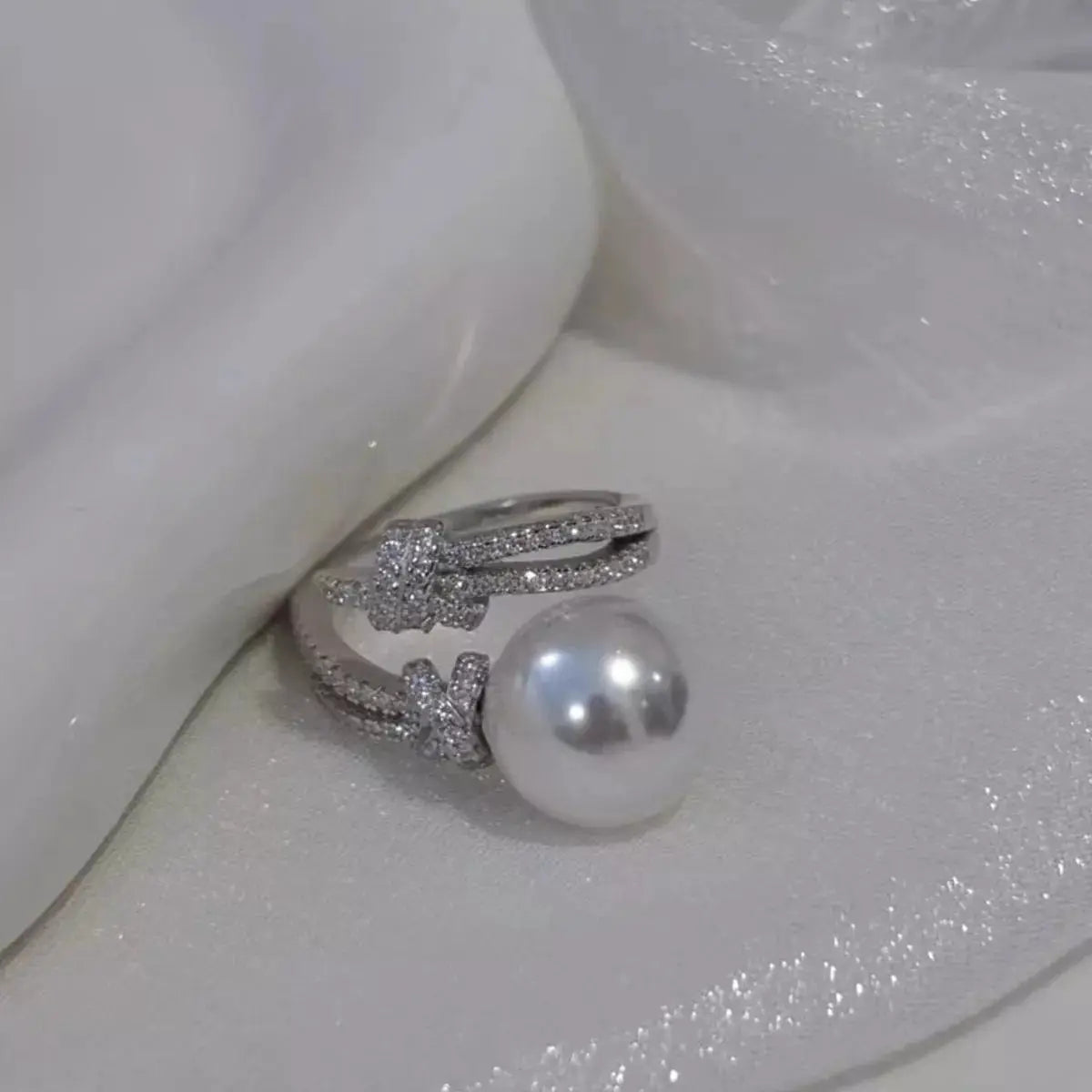 Pearl Zircon Bypass Ring by Trendsi