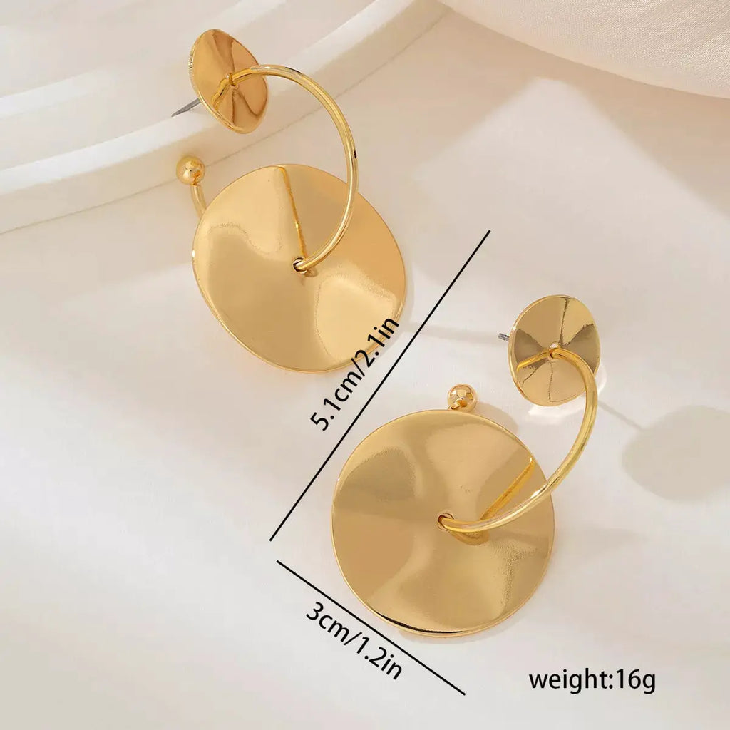 18K Gold-Plated Geometric Circle Drop Earrings by Trendsi