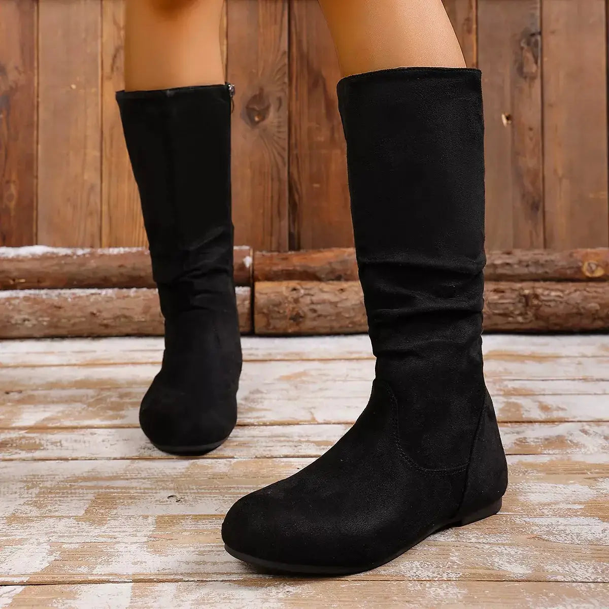 Round Toe Side Zip Boots by Trendsi
