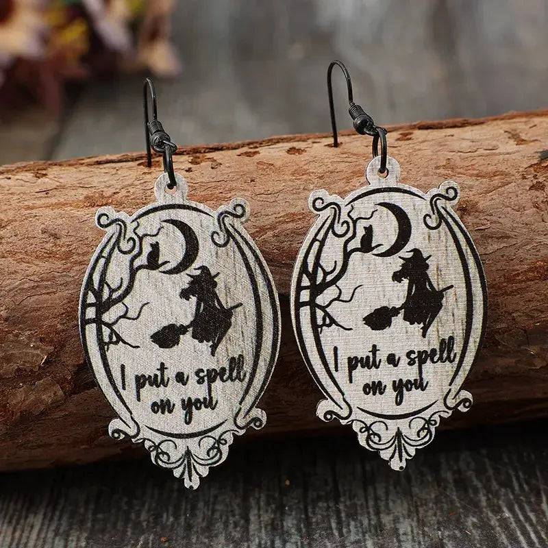 Witch Wooden Dangle Earrings by Trendsi