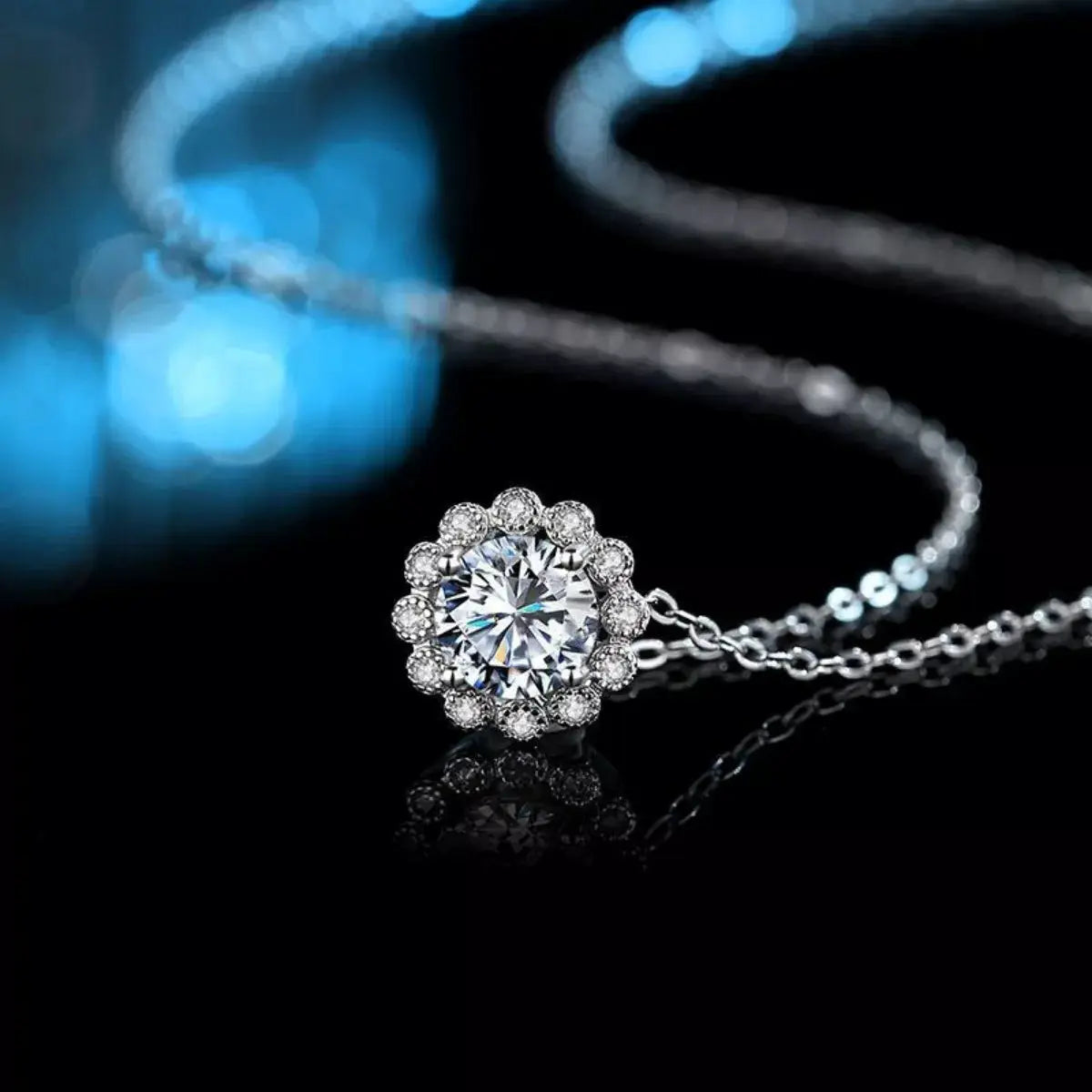 1 Carat Moissanite 925 Sterling Silver Flower Necklace by Trendsi