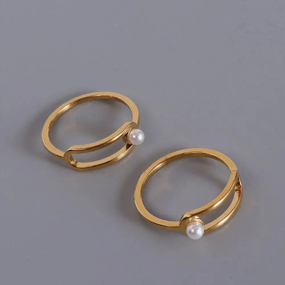 Synthetic Pearl Titanium Steel Ring by Trendsi