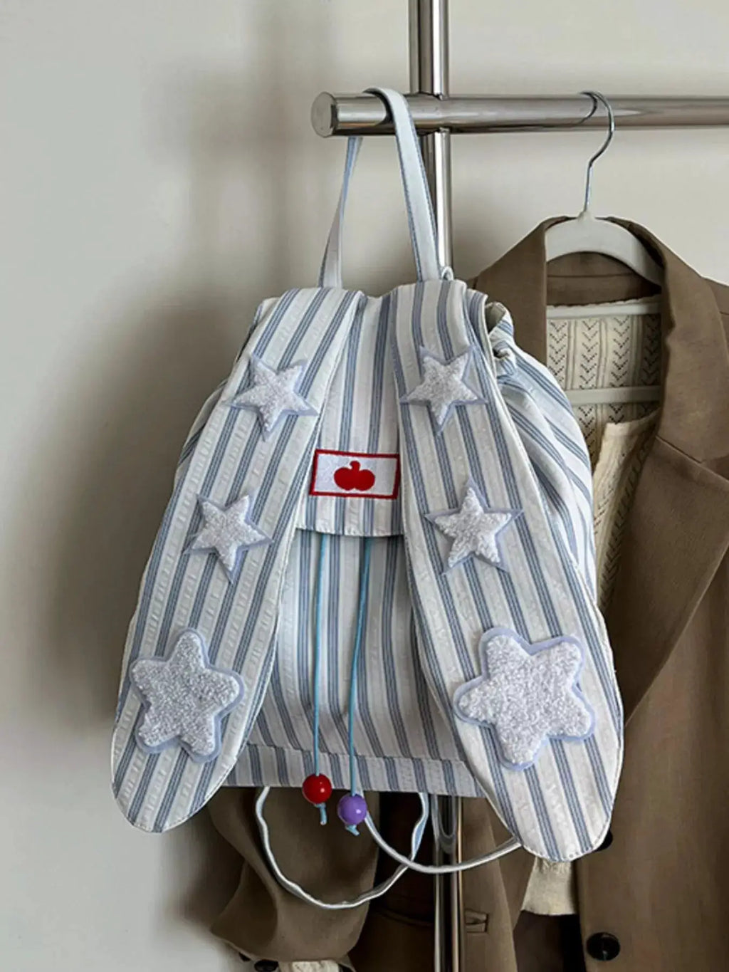 Striped Star Bunny Ear Backpack Bag by Trendsi