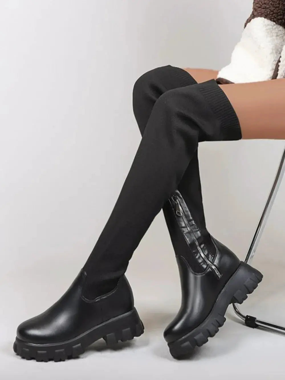 PU Leather Round Toe Platform Boots by Trendsi