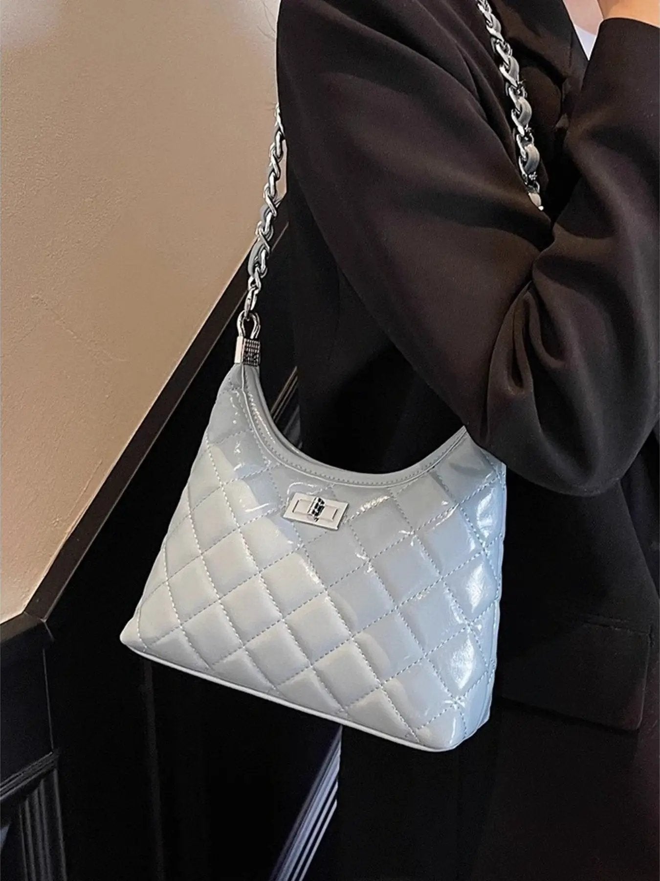 Quilted Chain Shoulder Bag by Trendsi