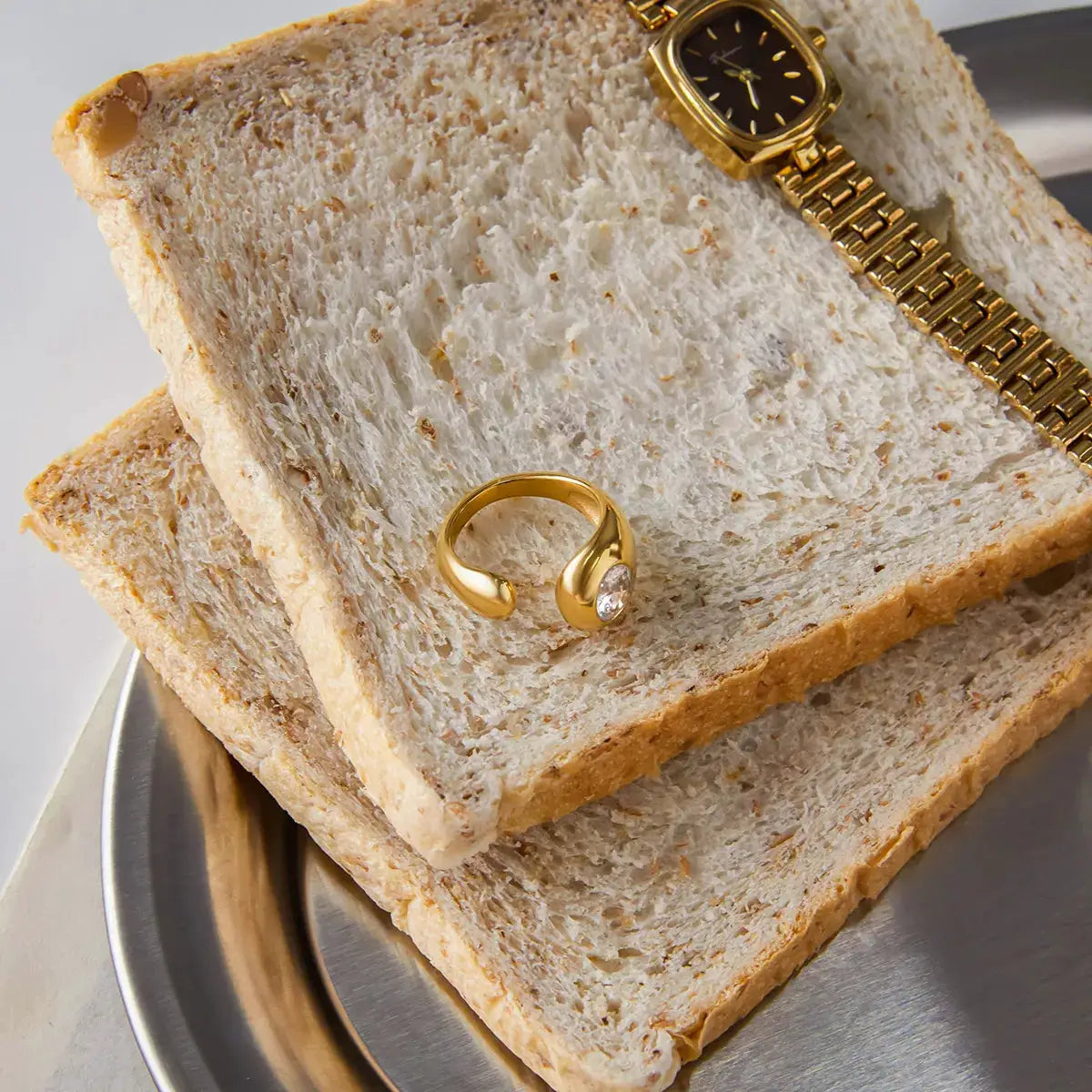 18K Gold-Plated Rhinestone Open Ring by Trendsi