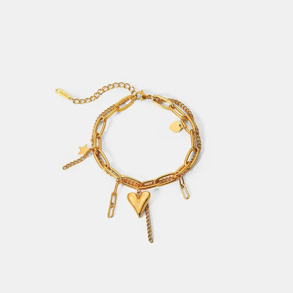 Stainless Steel Double Layered Charm Bracelet by Trendsi
