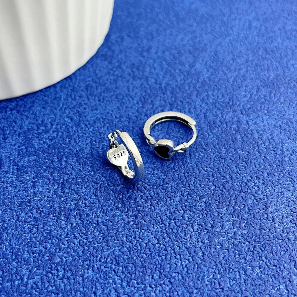 925 Sterling Silver Heart Hoop Earrings by Trendsi
