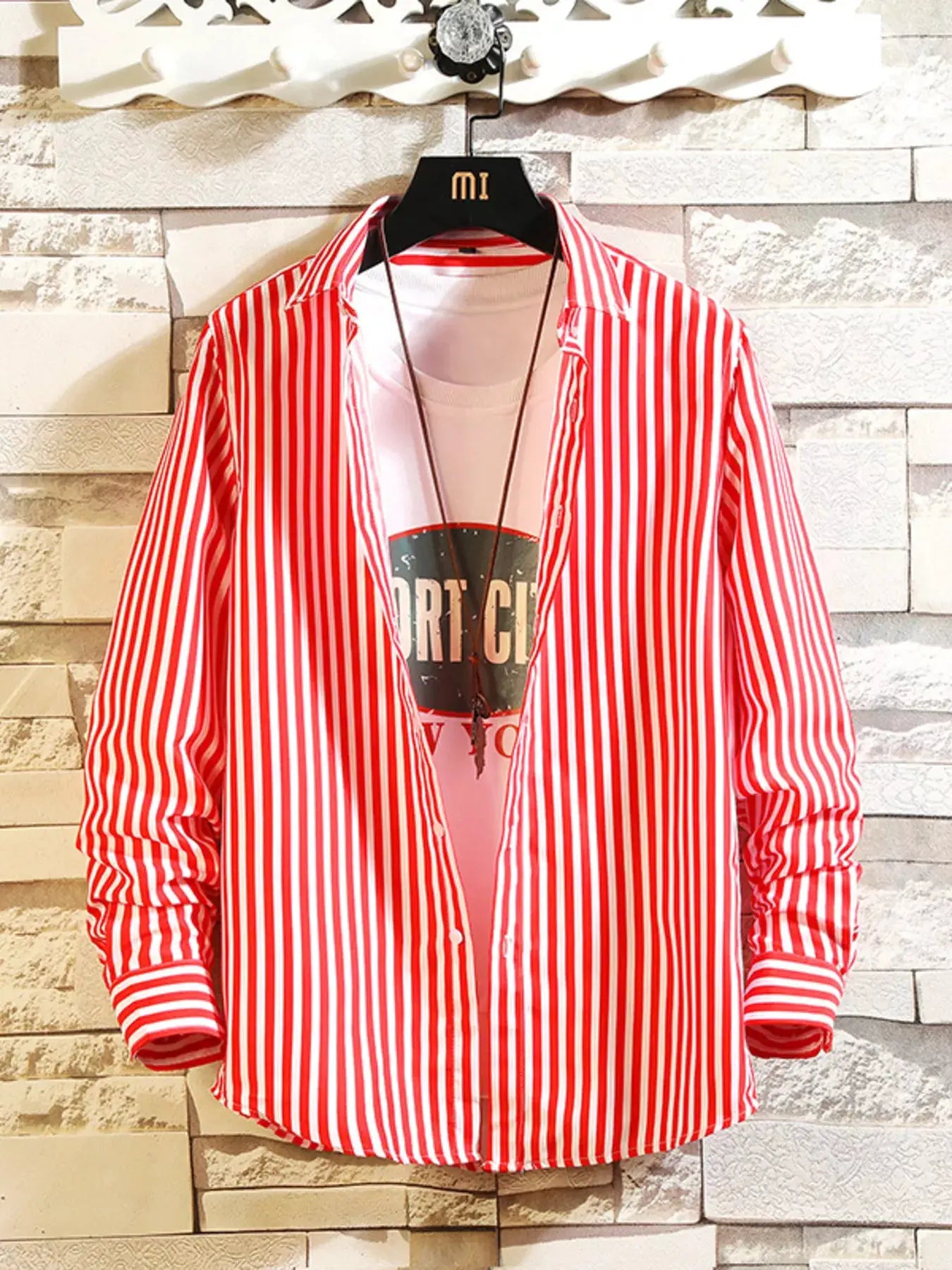 Men's Plus Size Striped Button Up Casual Shirt by Trendsi