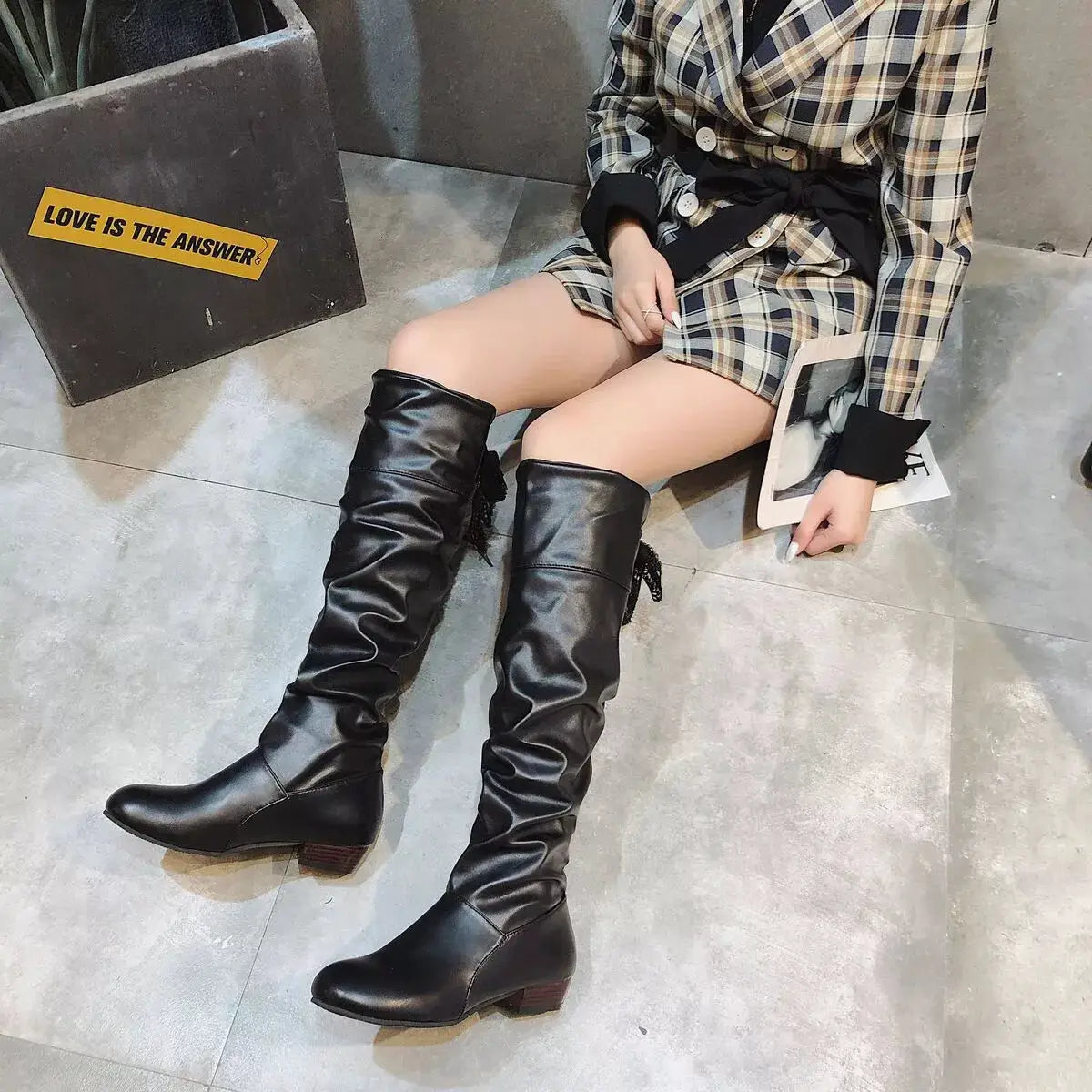Round Toe Low Heel Boots by Trendsi
