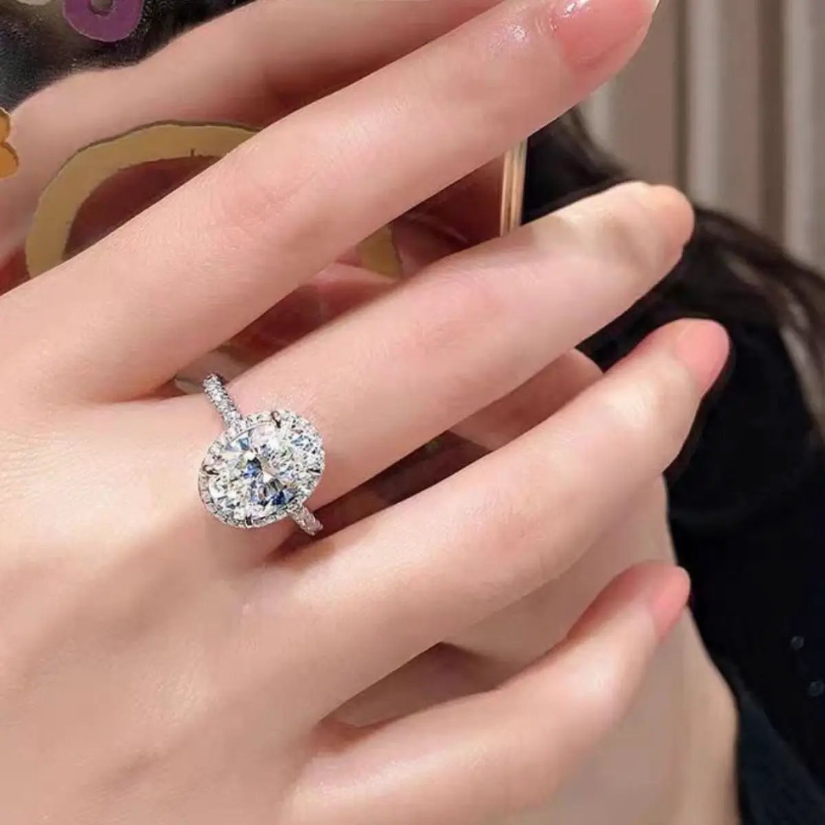 2 Carat Moissanite 925 Sterling Silver Oval Ring by Trendsi