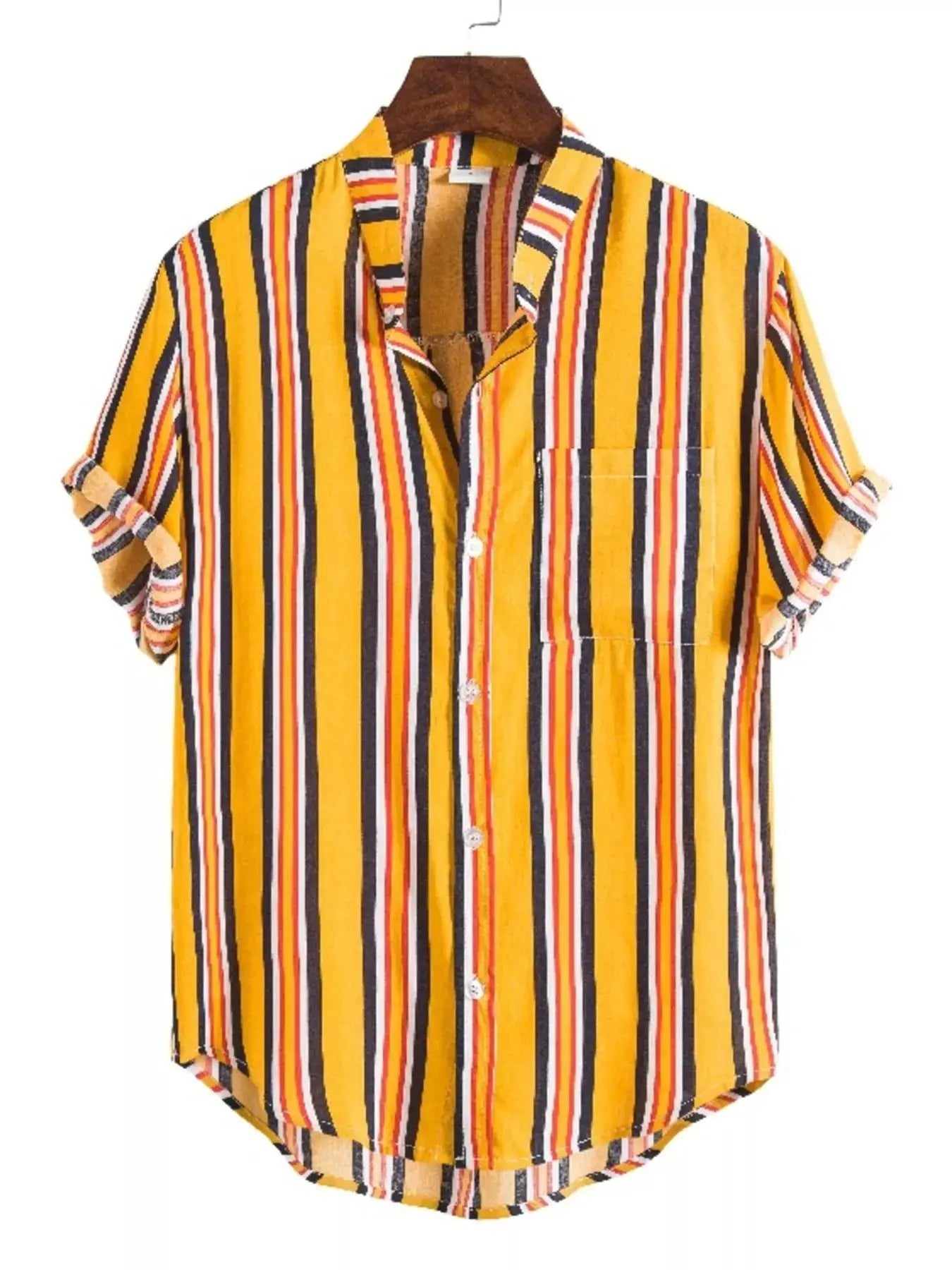 Men's Plus Size Striped Button Up Short Sleeve Shirt by Trendsi