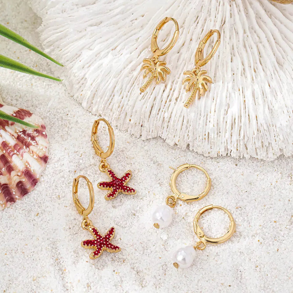 3-Pair 18K Gold-Plated Alloy Drop Earrings by Trendsi