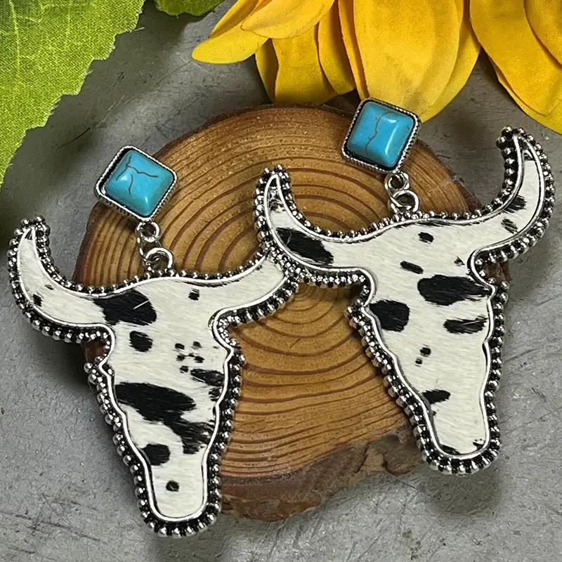 Bull Shape Turquoise Dangle Earrings by Trendsi