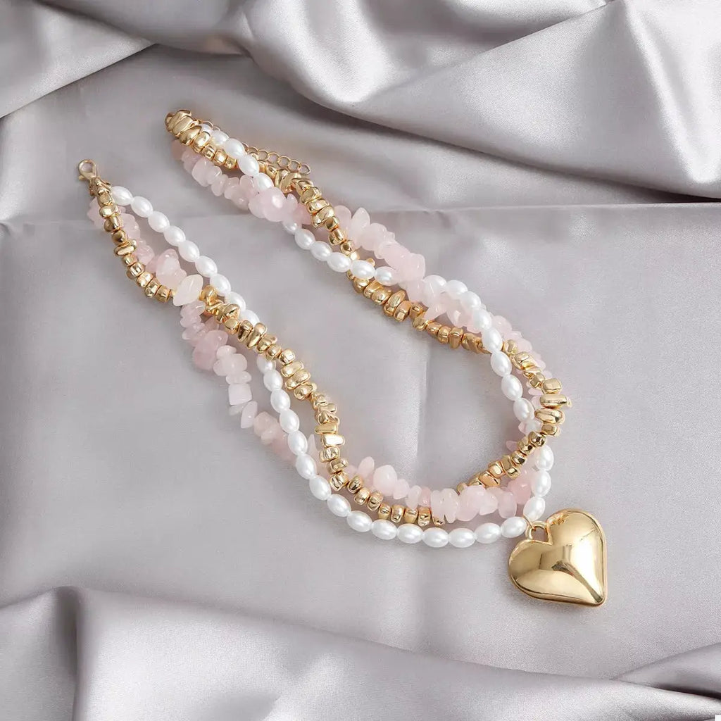Three-Layered Heart Pendant Necklace by Trendsi
