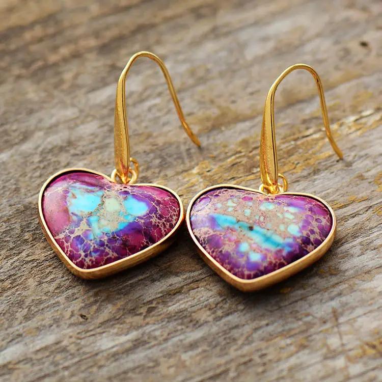 Natural Stone Heart Drop Earrings by Trendsi