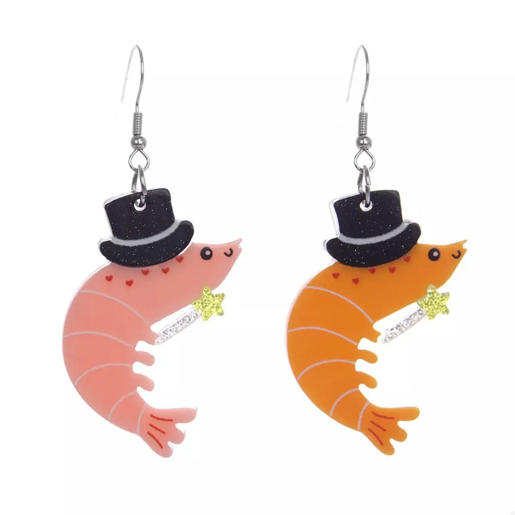 Whimsical Shrimp Earrings with Top Hats by Trendsi
