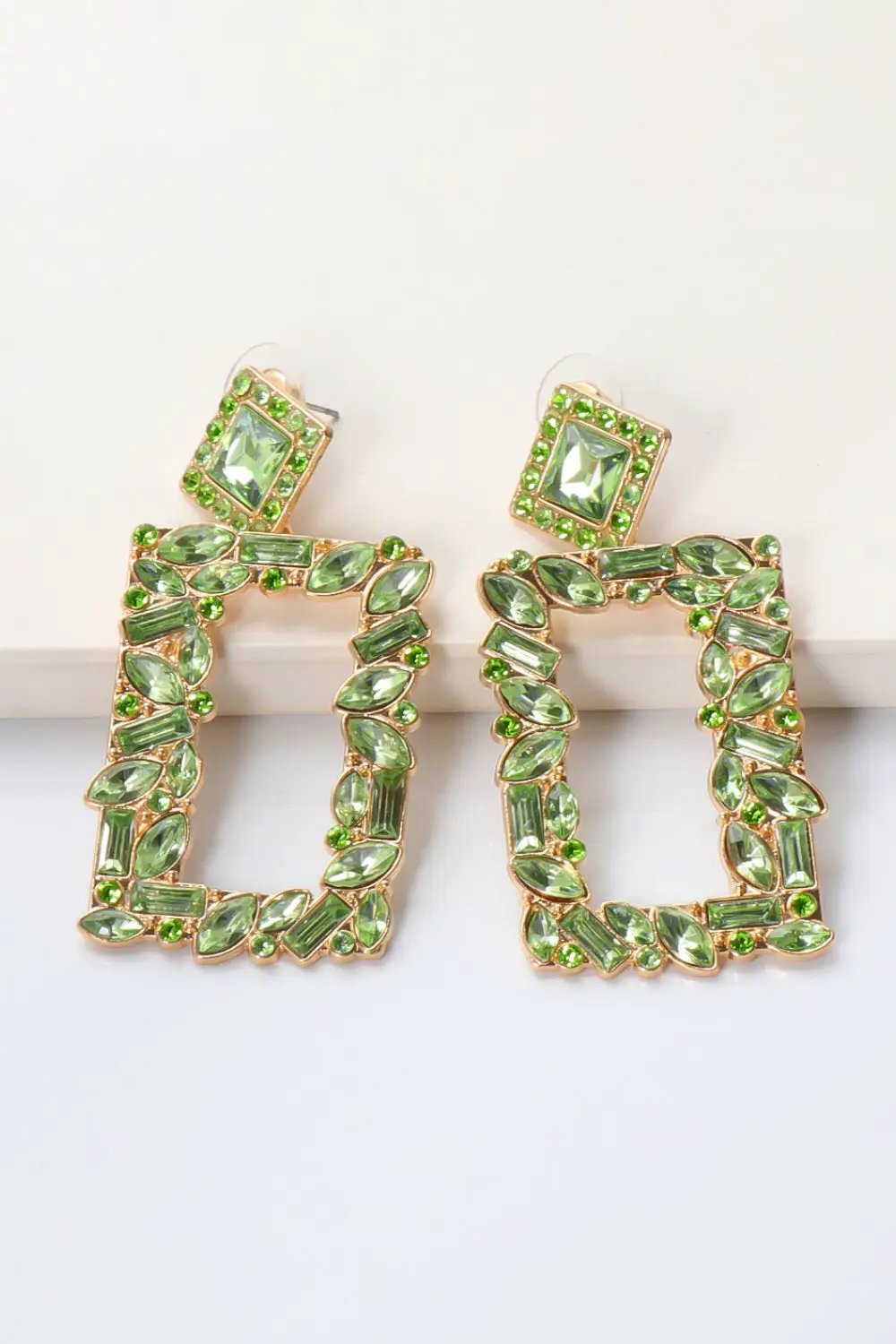 Square Shape Glass Stone Dangle Earrings by Trendsi