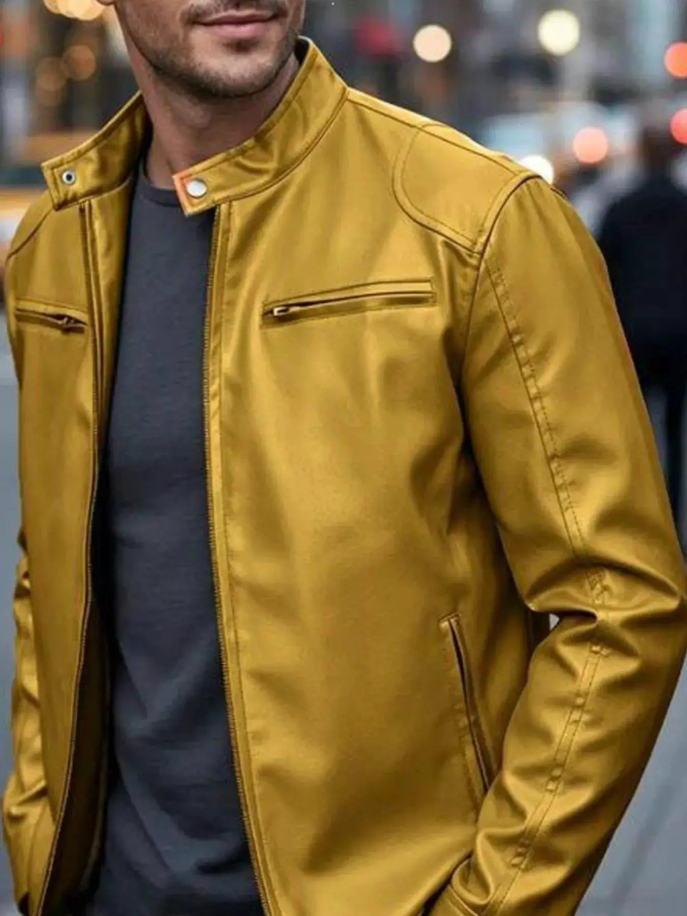 Men's Full Size Faux Leather Bomber Jacket with Zipper Pockets Plus Size by Trendsi