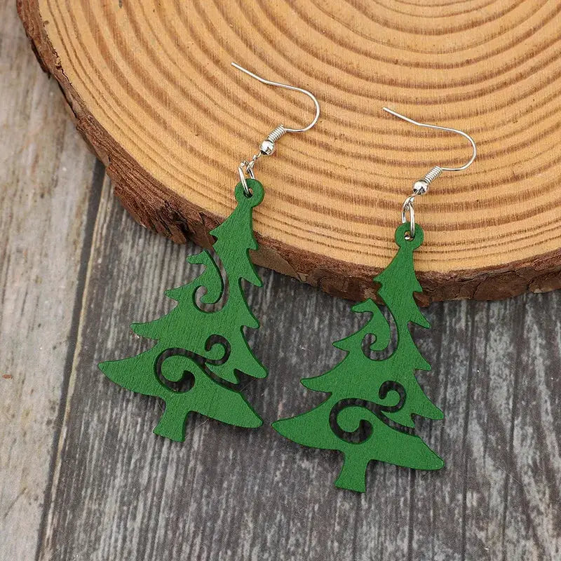 Christmas Tree Wooden Earrings by Trendsi