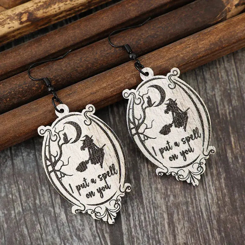 Witch Wooden Dangle Earrings by Trendsi