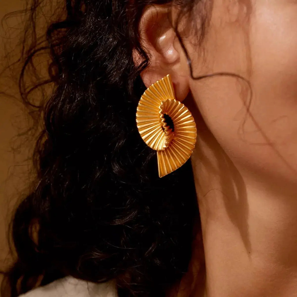 18K Gold-Plated Copper Geometric Spiral Earrings by Trendsi