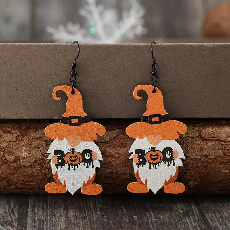 Wooden Dwarfs Pumpkin Dangle Earrings by Trendsi