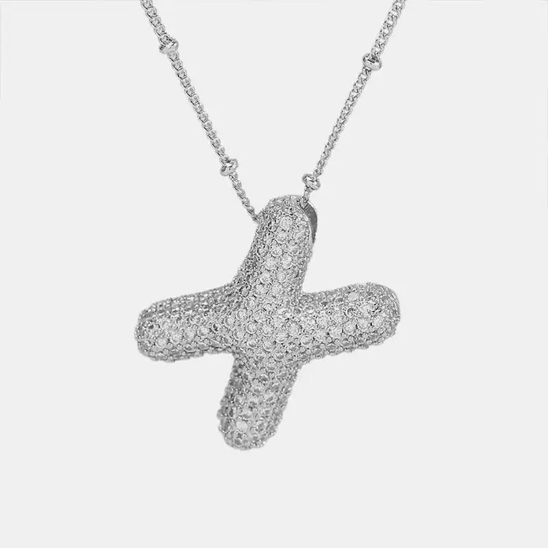 Copper Inlaid Zircon Letter Pendant Necklace by Trendsi