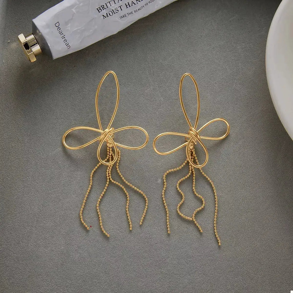 18K Gold-Plated Tassel Bow Earrings by Trendsi