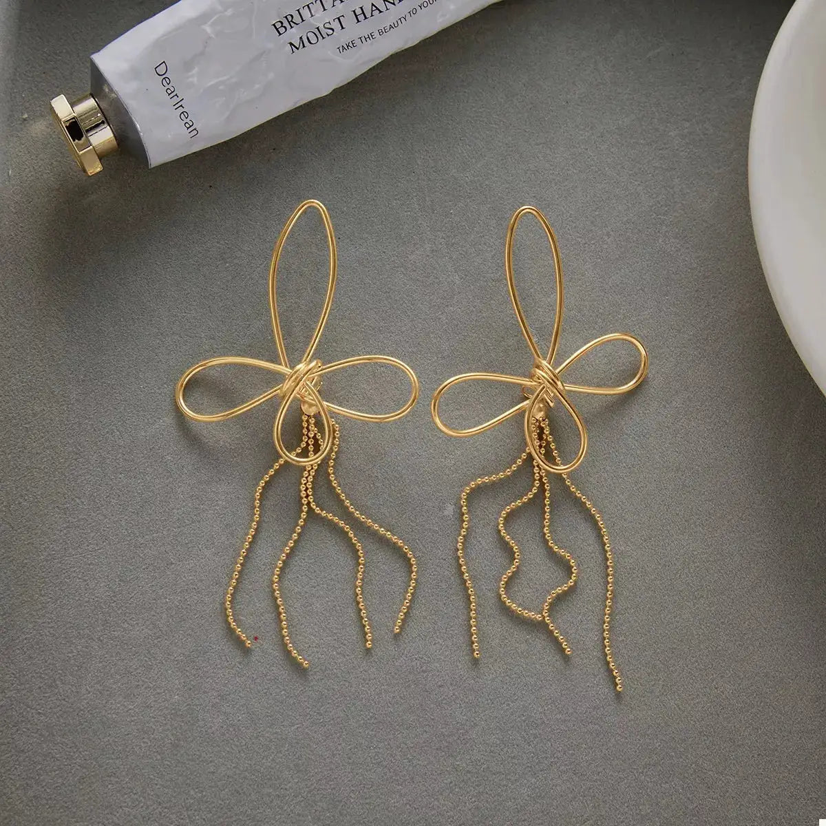 18K Gold-Plated Tassel Bow Earrings by Trendsi