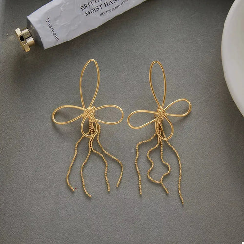 18K Gold-Plated Tassel Bow Earrings by Trendsi