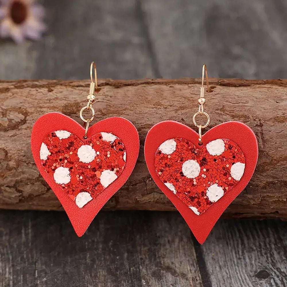 Sequin Heart Leather Drop Earrings by Trendsi