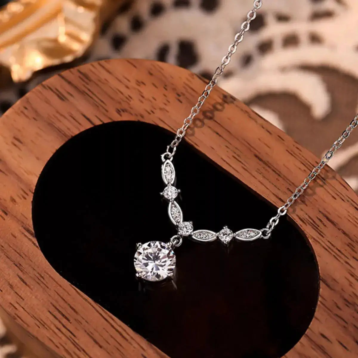 925 Sterling Silver Zircon Pendant Necklace by Trendsi