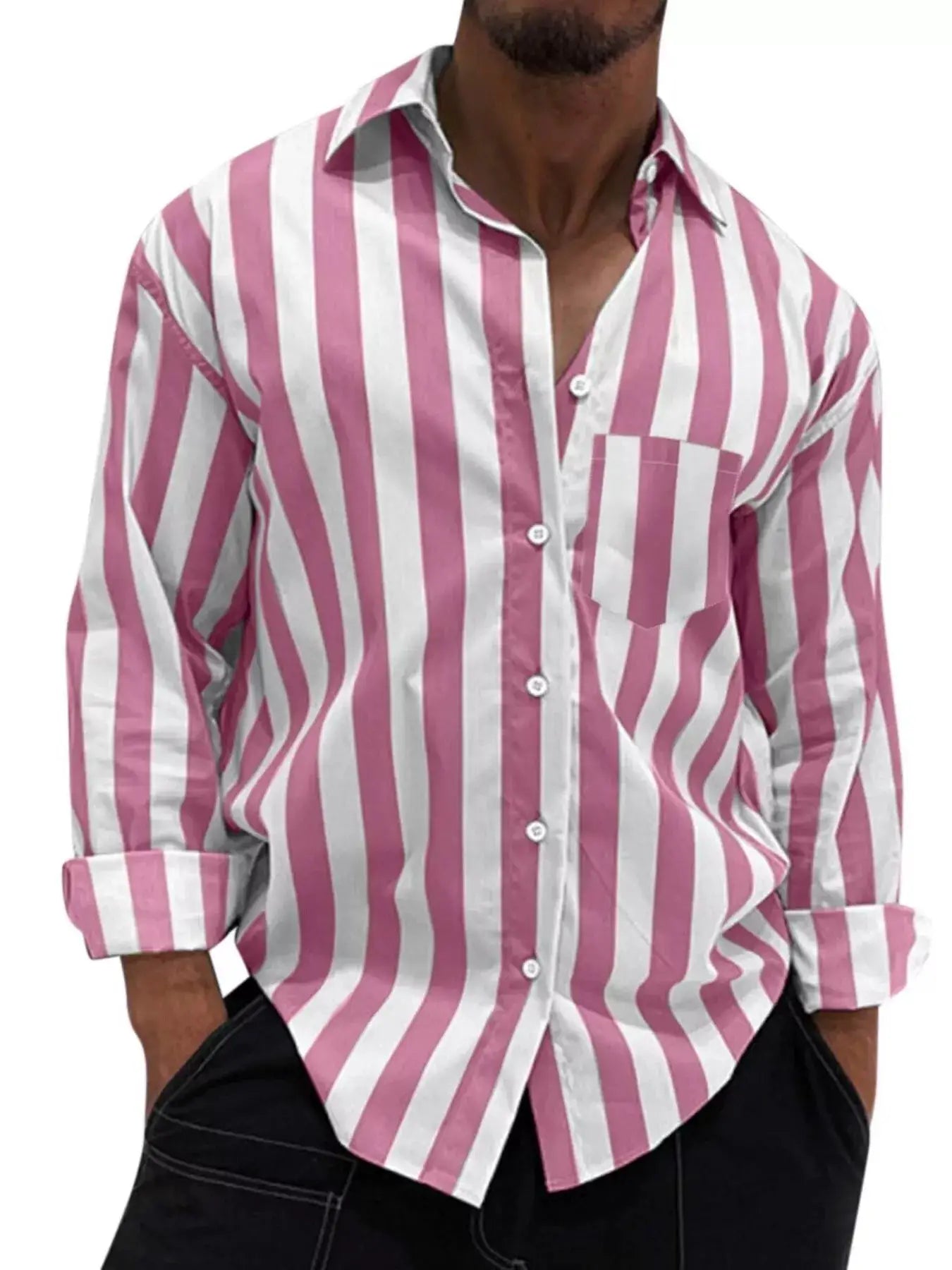 Men's Button Up Long Sleeve Shirt by Trendsi