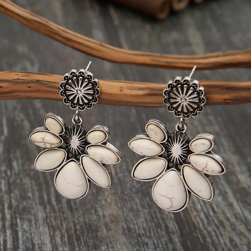 Artificial Turquoise Flower Earrings by Trendsi