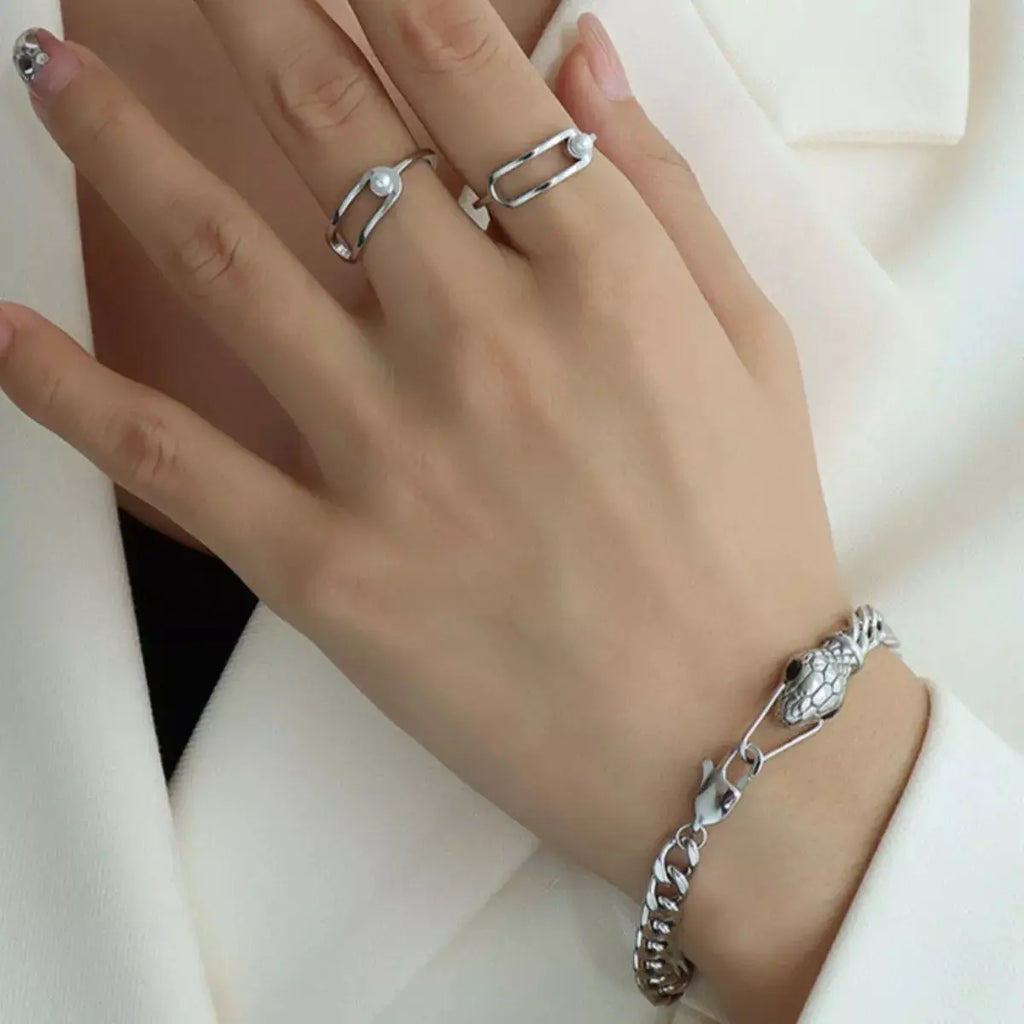 Titanium Steel Zircon Snake Bracelet by Trendsi