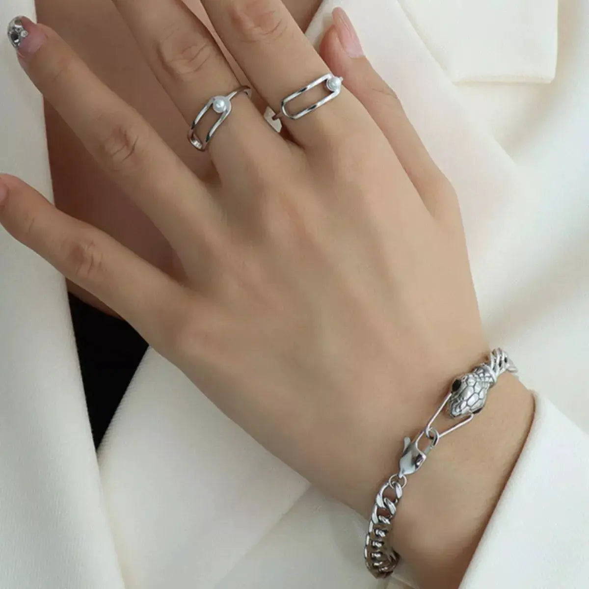Titanium Steel Zircon Snake Bracelet by Trendsi
