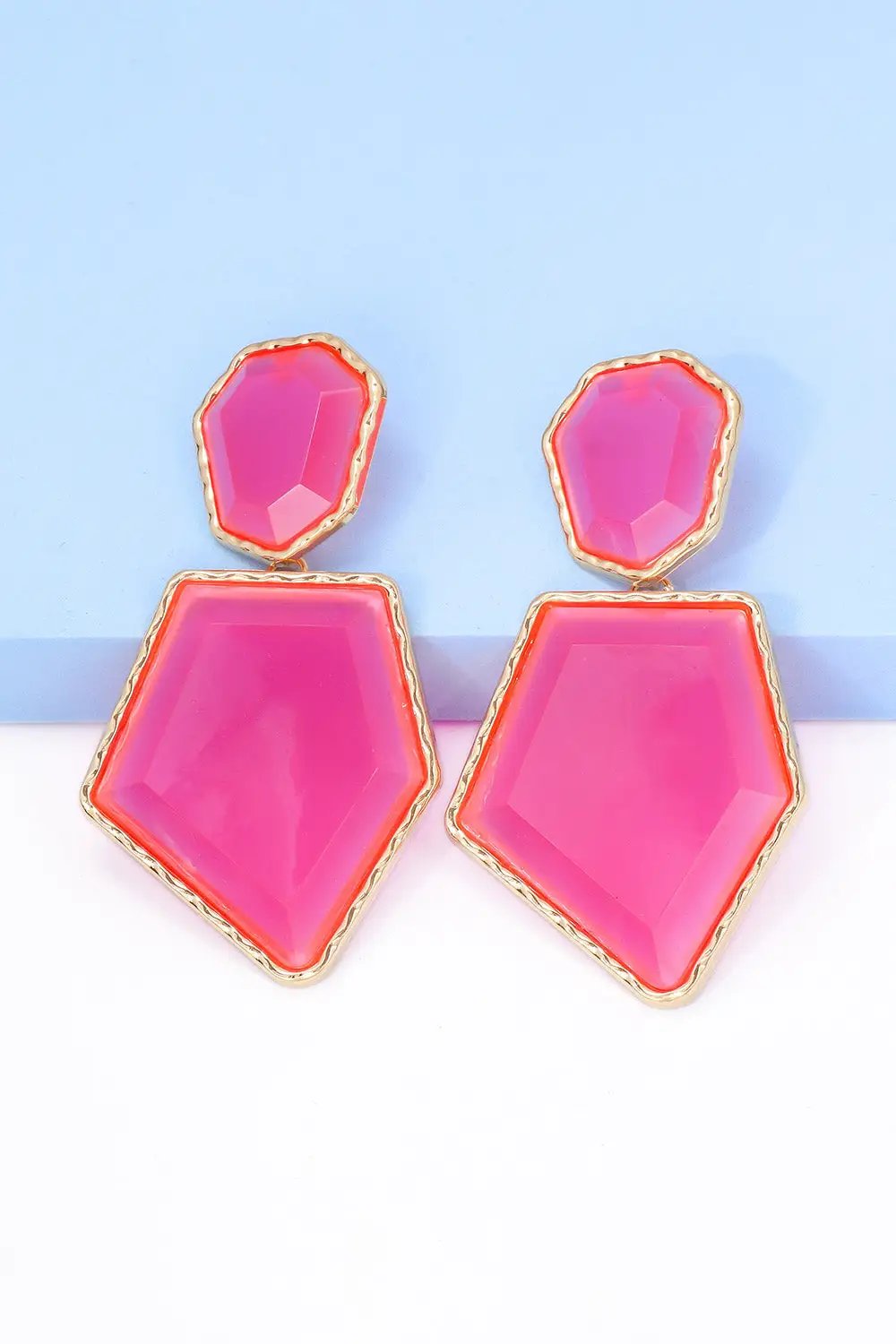 Geometrical Shape Zinc Alloy Frame Resin Dangle Earrings by Trendsi
