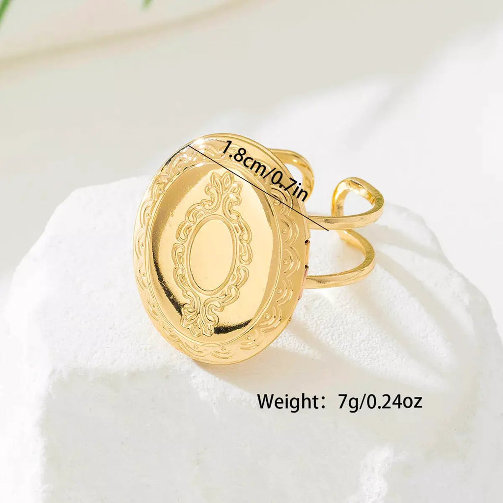 18K Gold-Plated Open Engraved Ring by Trendsi