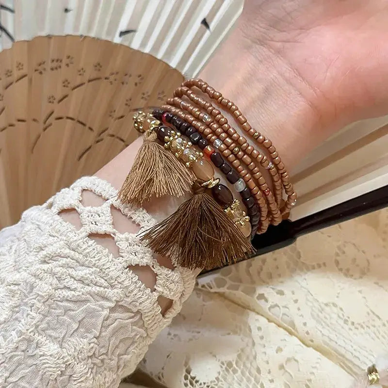 Tassel Rice Bead Bracelet by Trendsi