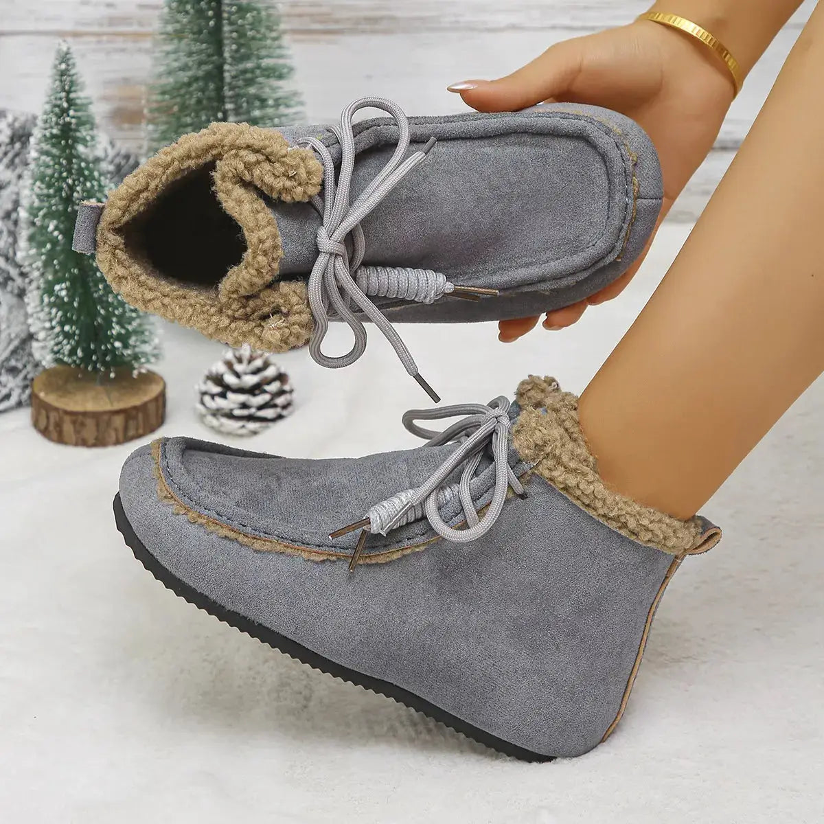 Plush Lined Ankle Boots by Trendsi