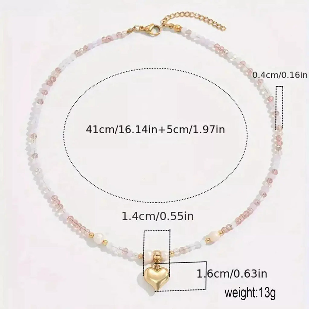 Bead Heart Pendant Necklace by Trendsi