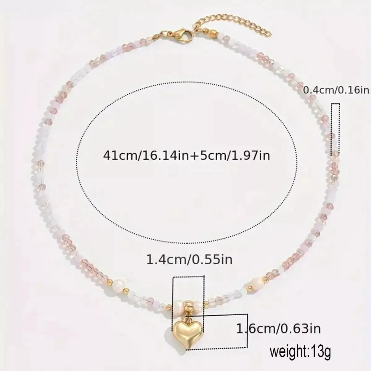 Bead Heart Pendant Necklace by Trendsi