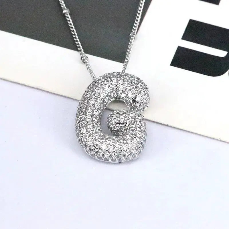 Copper Inlaid Zircon Letter Pendant Necklace by Trendsi