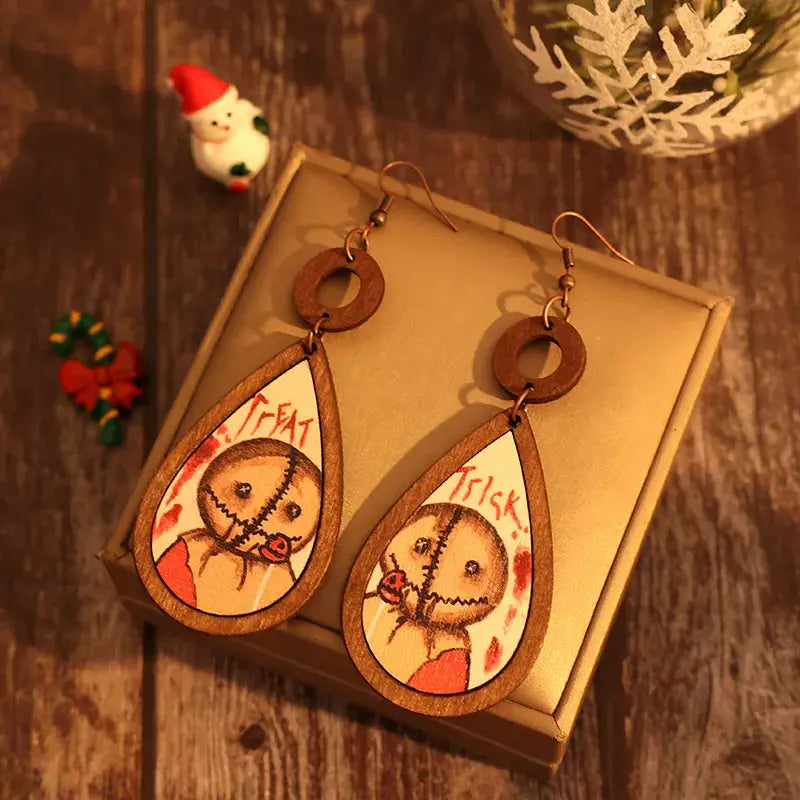 Wooden Teardrop Shape Earrings by Trendsi