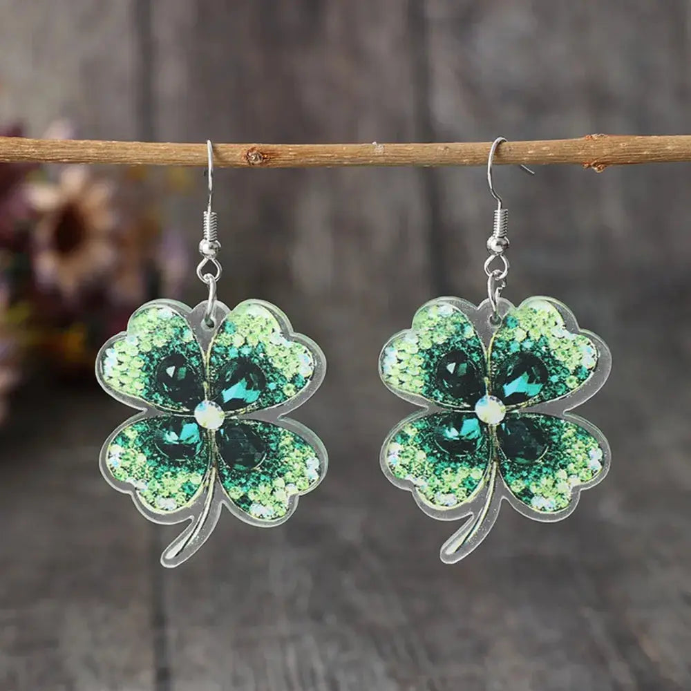 Lucky Clover Acrylic Dangle Earrings by Trendsi